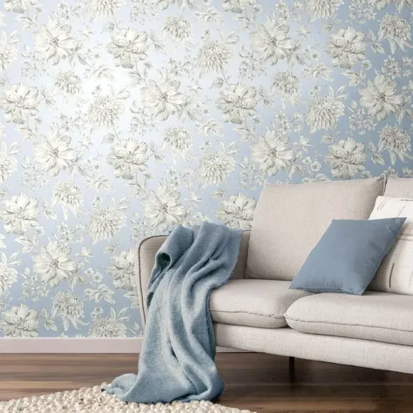 Floral Wallpaper with Mica Backing - Blue image