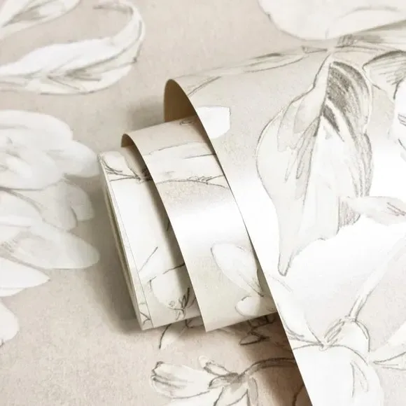 Floral Wallpaper with Mica Backing - Champagne