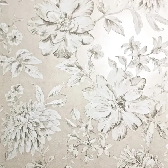 Floral Wallpaper with Mica Backing - Champagne