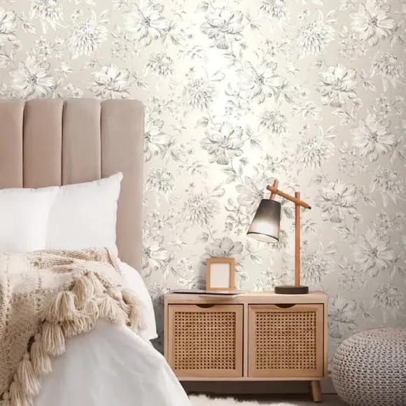 Floral Wallpaper with Mica Backing - Champagne