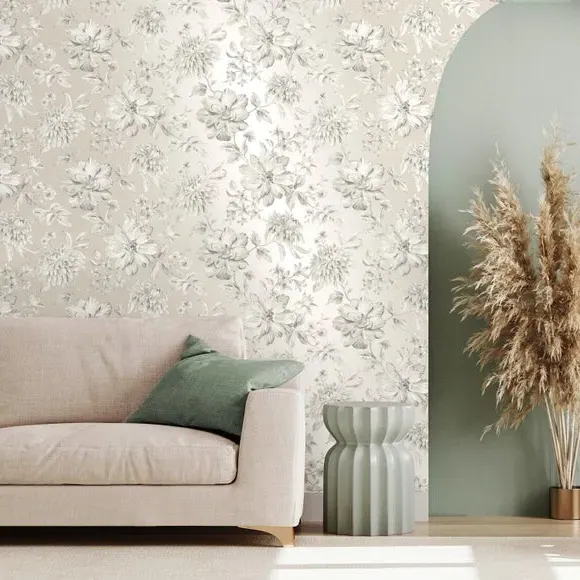 Floral Wallpaper with Mica Backing - Champagne