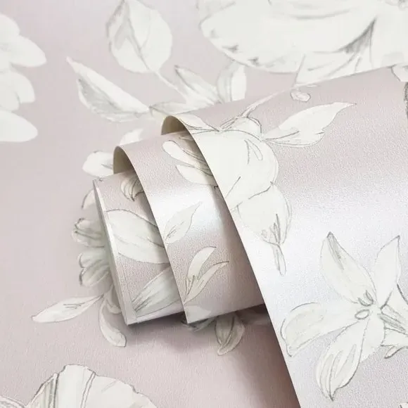 Floral Wallpaper with Mica Backing - Pink