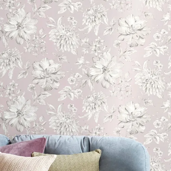 Floral Wallpaper with Mica Backing - Pink