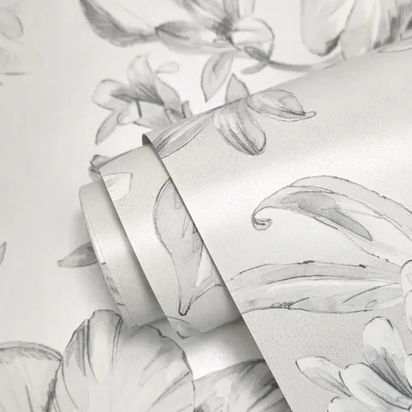 Floral Wallpaper with Mica Backing - Silver