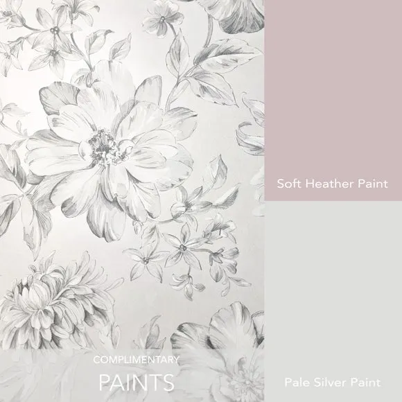 Floral Wallpaper with Mica Backing - Silver