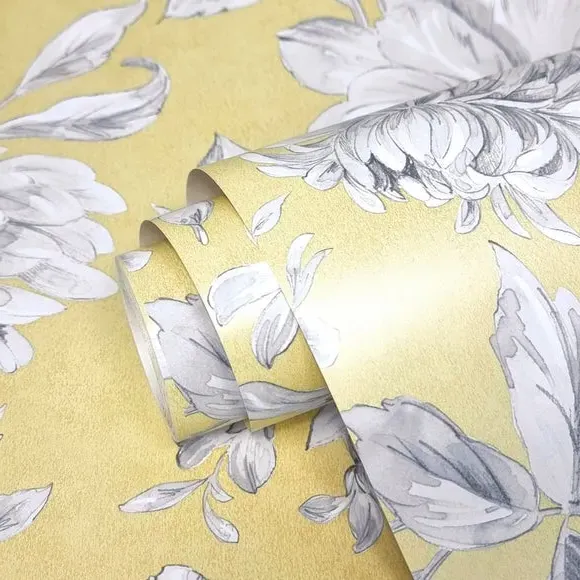 Floral Wallpaper with Mica Backing - Yellow