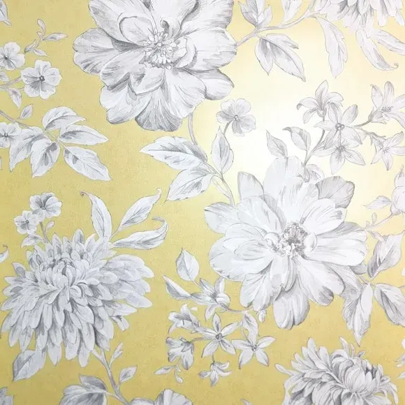 Floral Wallpaper with Mica Backing - Yellow