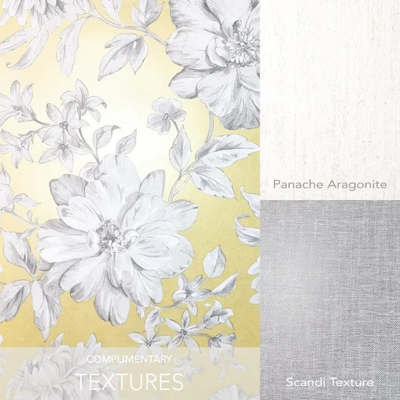 Floral Wallpaper with Mica Backing - Yellow