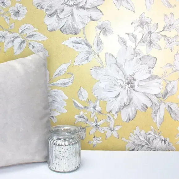 Floral Wallpaper with Mica Backing - Yellow
