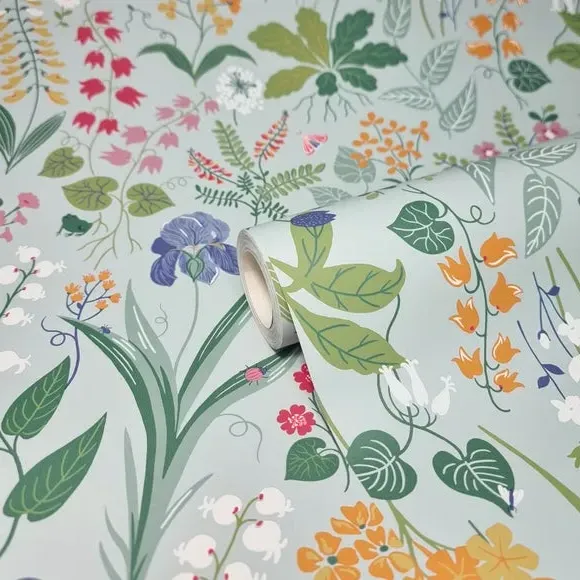 Floral Wallpaper with Pearlescent - Blue, Matt
