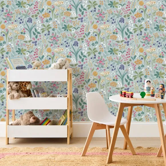 Floral Wallpaper with Pearlescent - Blue, Matt image