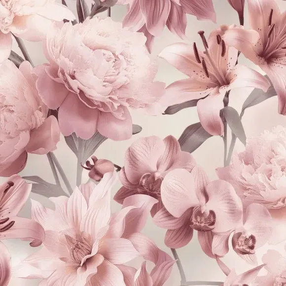 Floral Wallpaper with Pearlescent Highlights - Blush