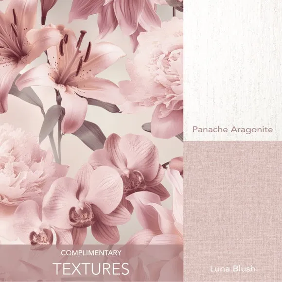 Floral Wallpaper with Pearlescent Highlights - Blush