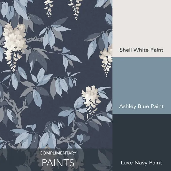 Floral Wallpaper with Pearlescent Highlights - Navy