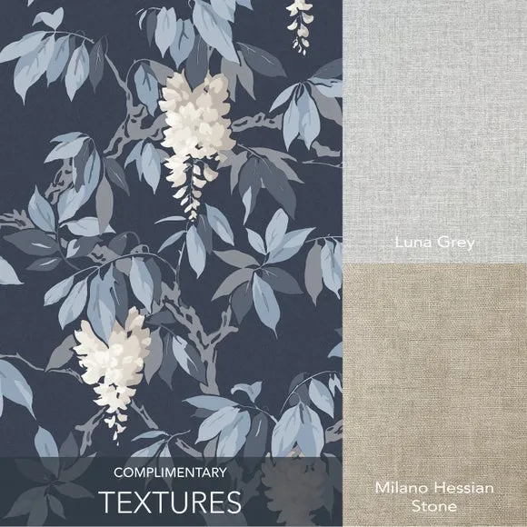 Floral Wallpaper with Pearlescent Highlights - Navy
