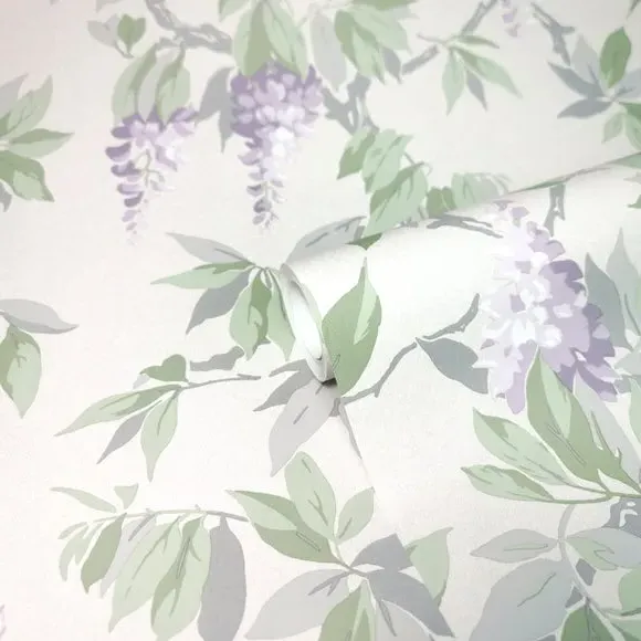 Floral Wallpaper with Pearlescent Highlights - Purple