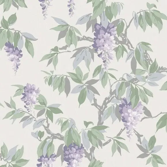Floral Wallpaper with Pearlescent Highlights - Purple
