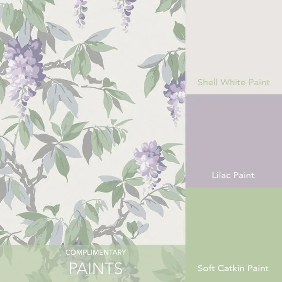 Floral Wallpaper with Pearlescent Highlights - Purple