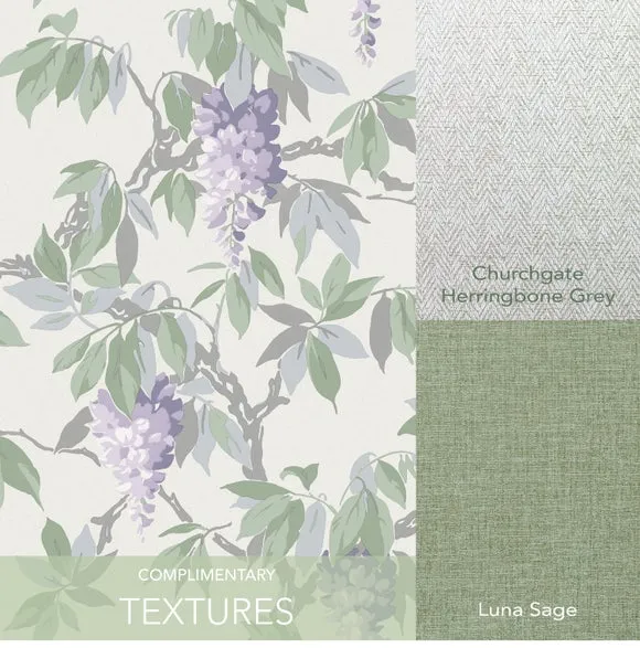 Floral Wallpaper with Pearlescent Highlights - Purple