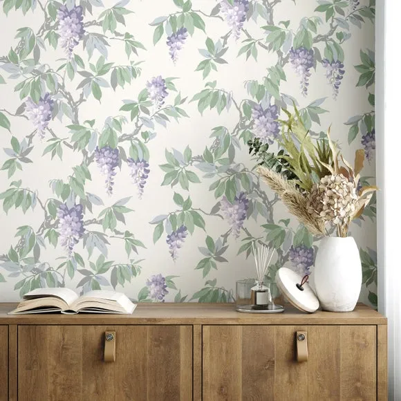 Floral Wallpaper with Pearlescent Highlights - Purple