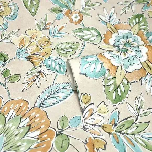 Floral Wallpaper with Pearlescent - Pebble