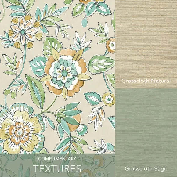 Floral Wallpaper with Pearlescent - Pebble