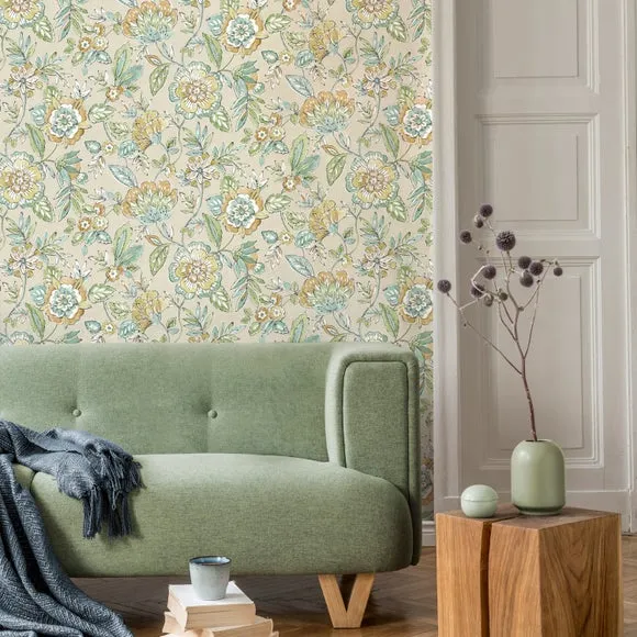 Floral Wallpaper with Pearlescent - Pebble image