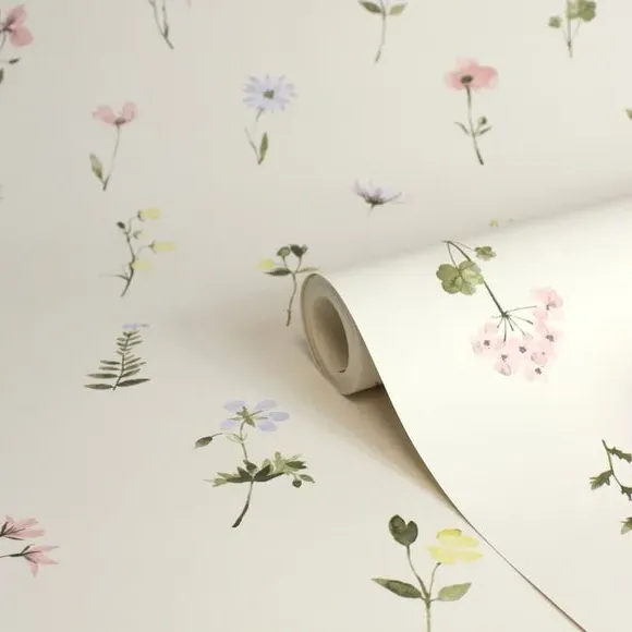 Floral Wallpaper with Smooth Finish - White