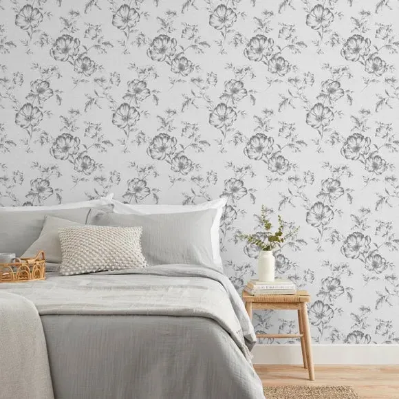 Floral Wallpaper with Vintage Design - Grey image
