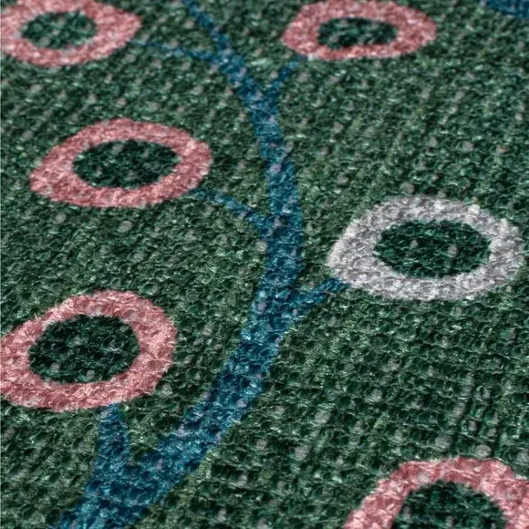 Floral Washable Rug - Green, Cotton Blend