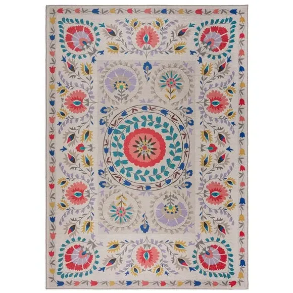 Floral Washable Rug - Multicoloured, Cotton Blend