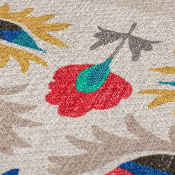Floral Washable Rug - Multicoloured, Cotton Blend