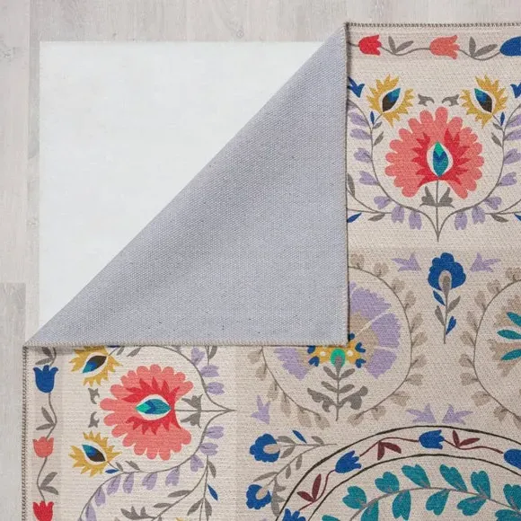 Floral Washable Rug - Multicoloured, Cotton Blend