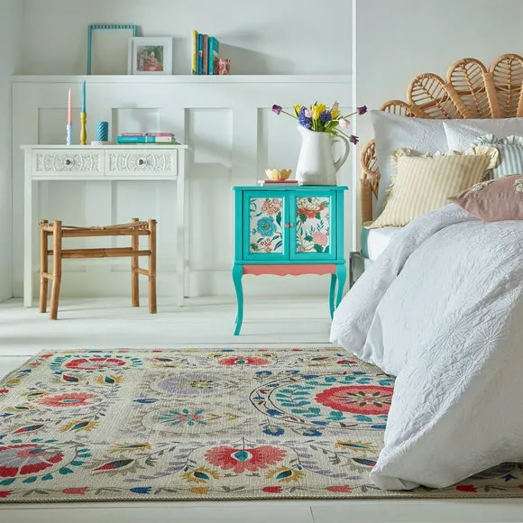 Floral Washable Rug - Multicoloured, Cotton image