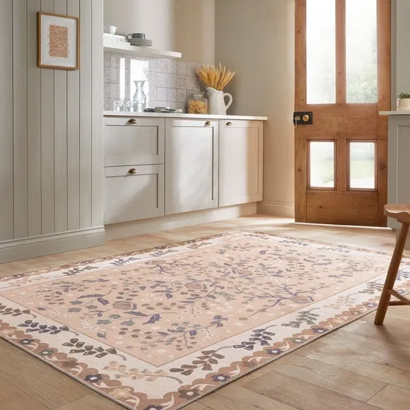 Floral Washable Rug - Natural, Cotton Blend