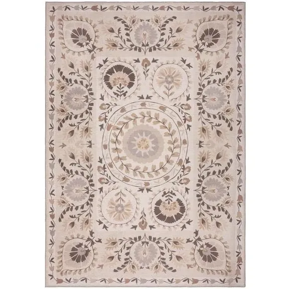 Floral Washable Rug - Natural, Cotton Blend