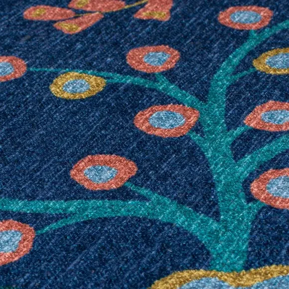 Floral Washable Runner - Navy, Cotton Blend