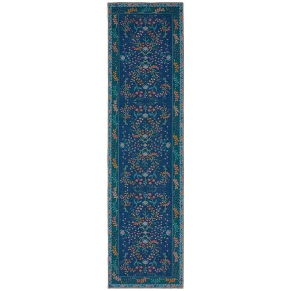 Floral Washable Runner - Navy, Cotton Blend
