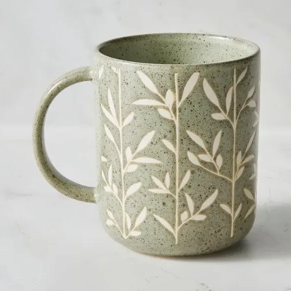 Floral Wax Resist Mug - Sage, Stoneware image