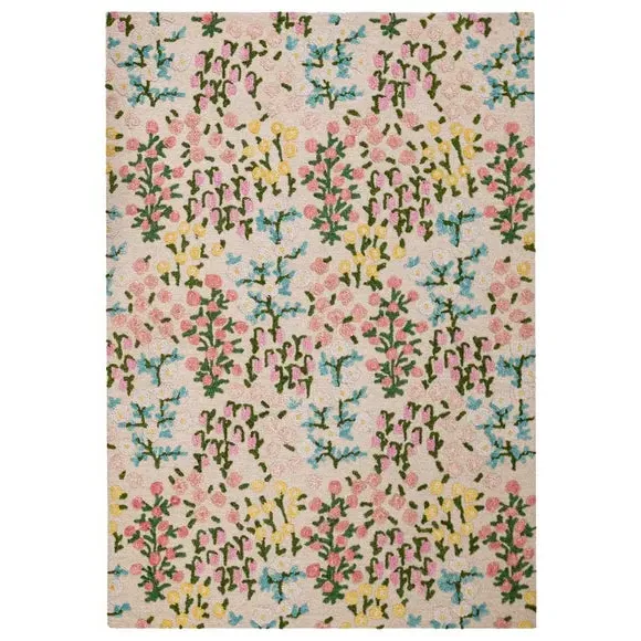 Floral Wool Rug with High-Low Pile - Ivory