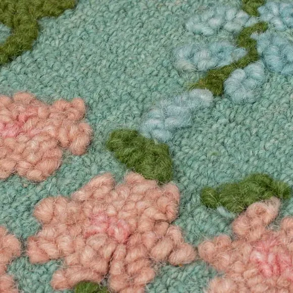 Floral Wool Rug with High-Low Pile - Multicoloured