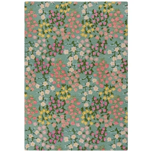 Floral Wool Rug with High-Low Pile - Multicoloured