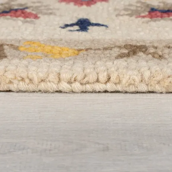 Floral Wool Rug with Loop Design - Multi, Wool