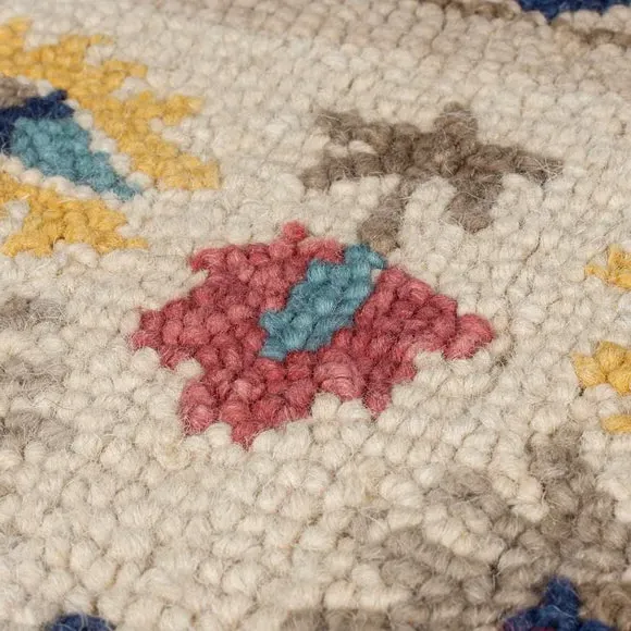 Floral Wool Rug with Loop Design - Multicoloured, Wool