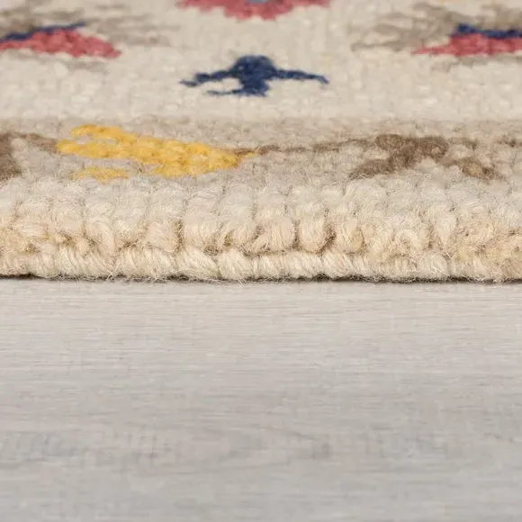 Floral Wool Rug with Loop Design - Multicoloured, Wool