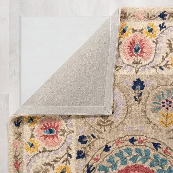 Floral Wool Rug with Loop Design - Multicoloured, Wool