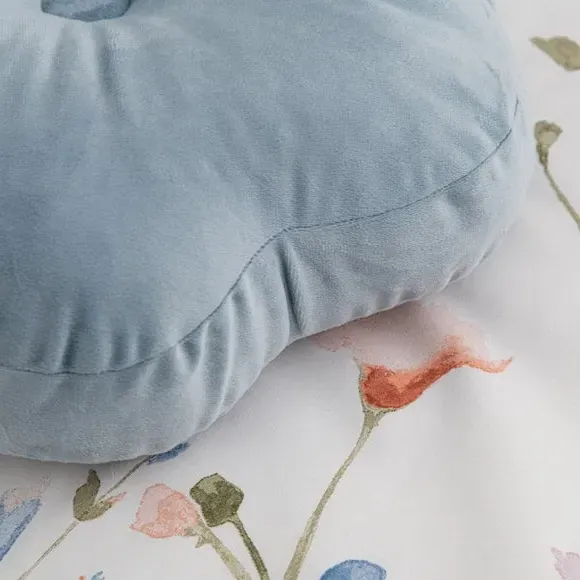 Flower Cushion with Button - Blue, Velvet