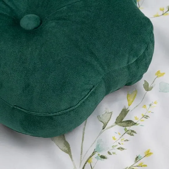 Flower Cushion with Button - Green, Velvet
