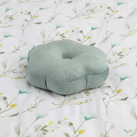 Flower Cushion with Button - Sage, Velvet