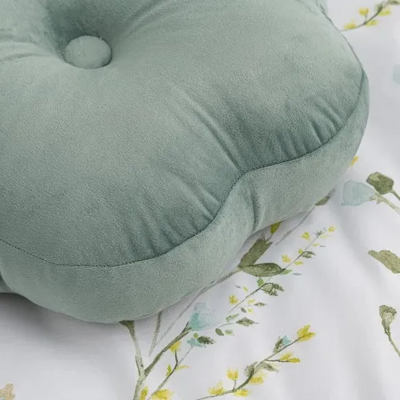 Flower Cushion with Button - Sage, Velvet